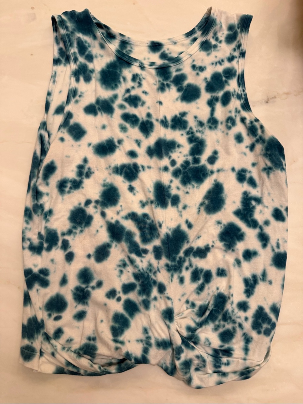 Tie-Dye Sleeveless Tank Top - Teal & White